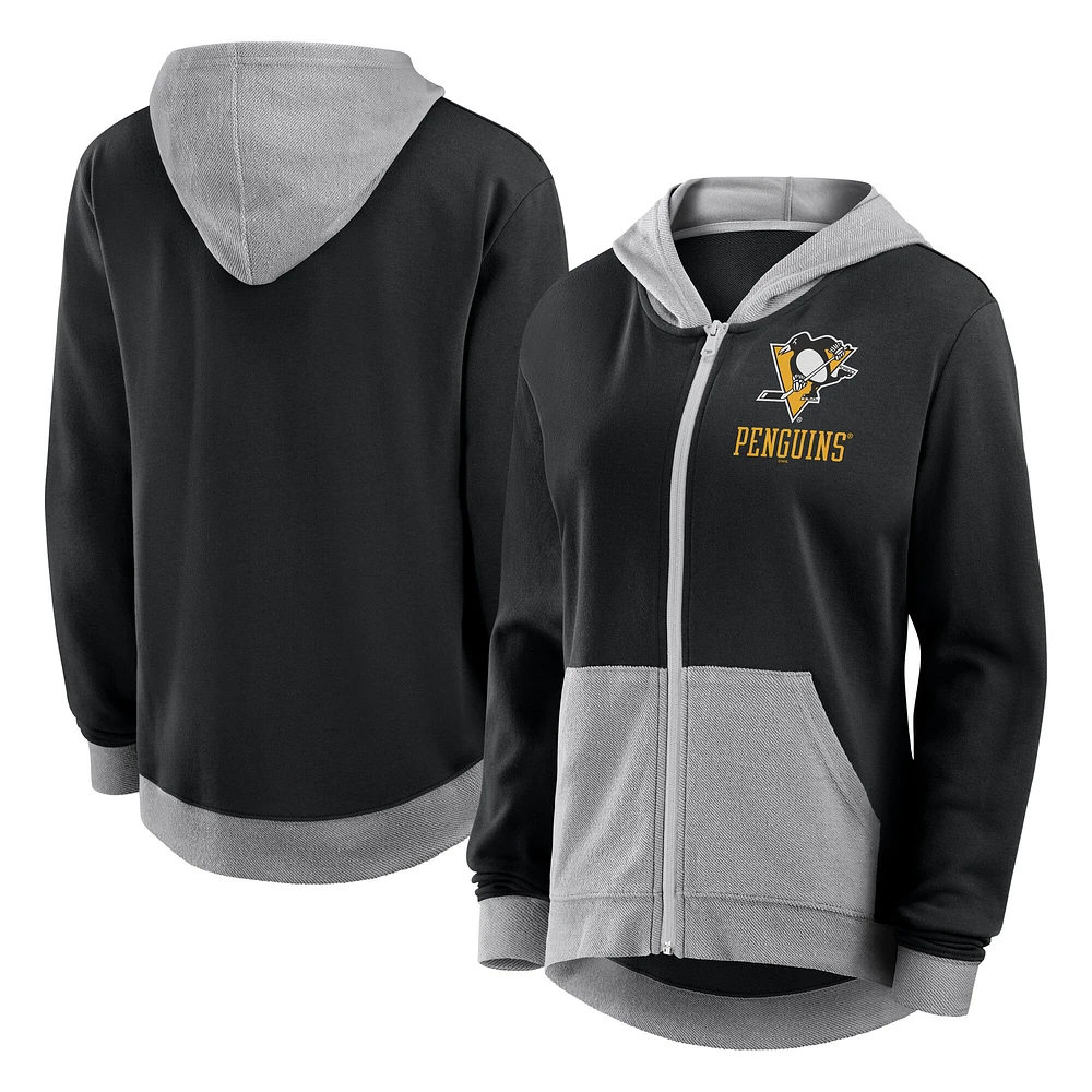 Women's Logo Athletic Black Pittsburgh Penguins Hit It French Terry Full-Zip Hoodie