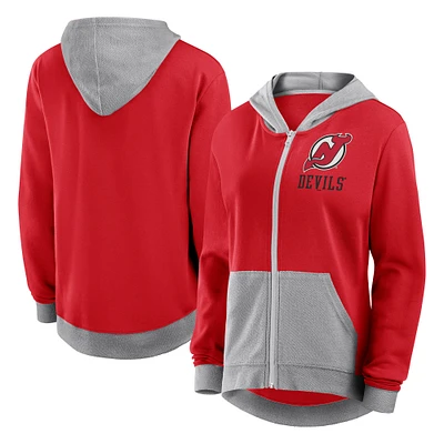 Women's Logo Athletic Red New Jersey Devils Hit It French Terry Full-Zip Hoodie