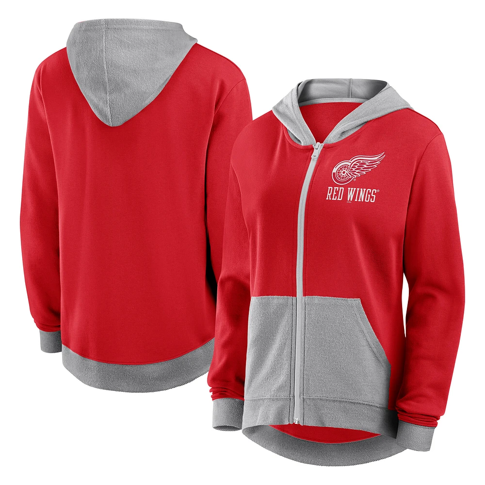 Women's Logo Athletic Red Detroit Wings Hit It French Terry Full-Zip Hoodie