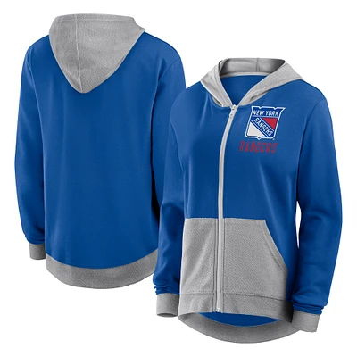 Women's Logo Athletic Blue New York Rangers Hit It French Terry Full-Zip Hoodie