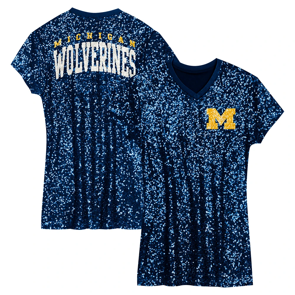 Preschool Navy Michigan Wolverines Sequin V-Neck Dress