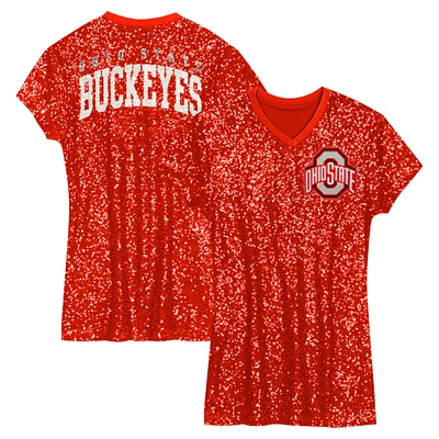 Girls Youth Scarlet Ohio State Buckeyes Sequin V-Neck Dress
