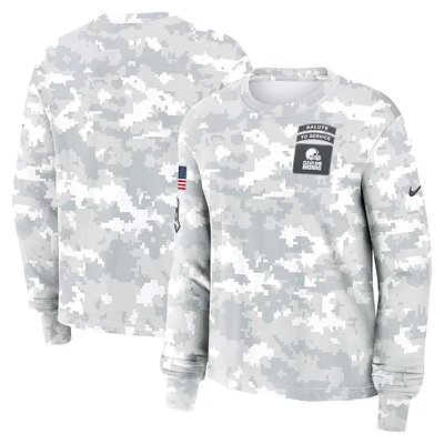 Women's Nike Arctic Camo Cleveland Browns 2024 Salute To Service Performance Long Sleeve T-Shirt
