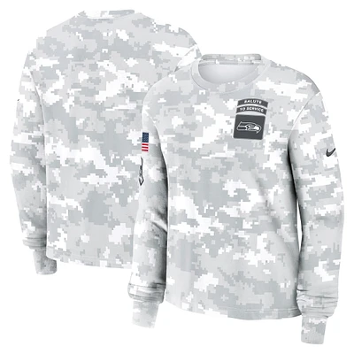 Women's Nike Arctic Camo Seattle Seahawks 2024 Salute To Service Performance Long Sleeve T-Shirt