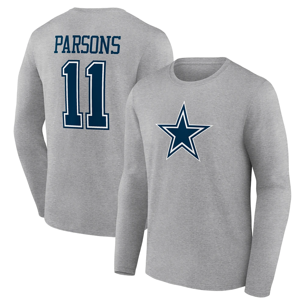 Men's Micah Parsons Gray Dallas Cowboys Icon Player Name & Number Long Sleeve T-Shirt