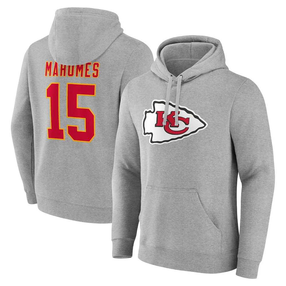 Men's Patrick Mahomes Gray Kansas City Chiefs Icon Player Name & Number Pullover Hoodie
