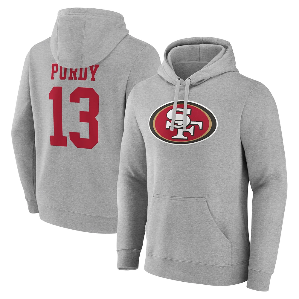 Men's Brock Purdy Gray San Francisco 49ers Icon Player Name & Number Pullover Hoodie