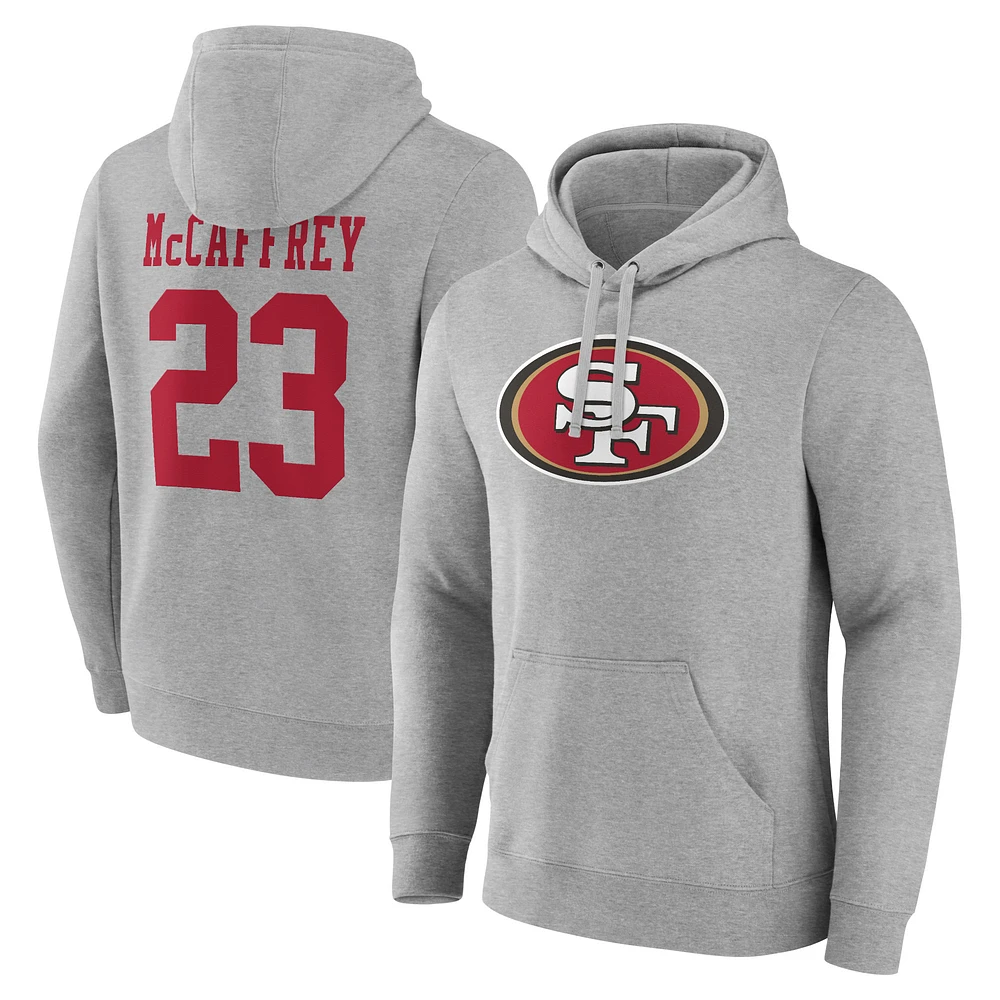 Men's Christian McCaffrey Gray San Francisco 49ers Icon Player Name & Number Pullover Hoodie