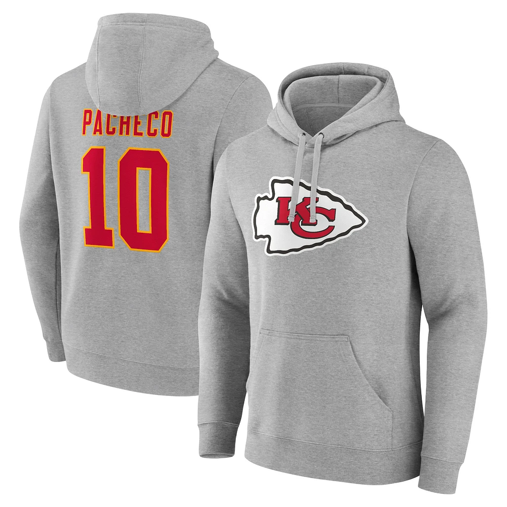 Men's Isiah Pacheco Gray Kansas City Chiefs Icon Player Name & Number Pullover Hoodie