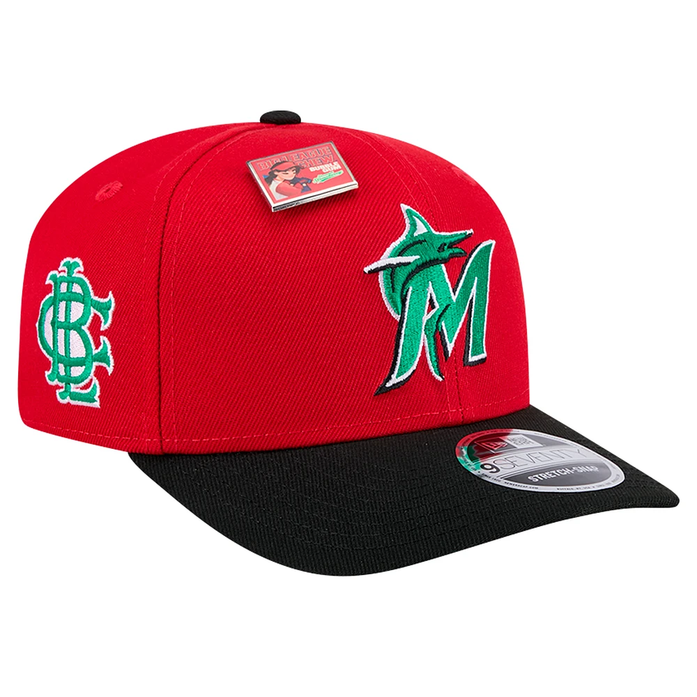 Men's New Era Red/Black Miami Marlins 2024 Big League Chew Flavor Pack 9SEVENTY Adjustable Hat