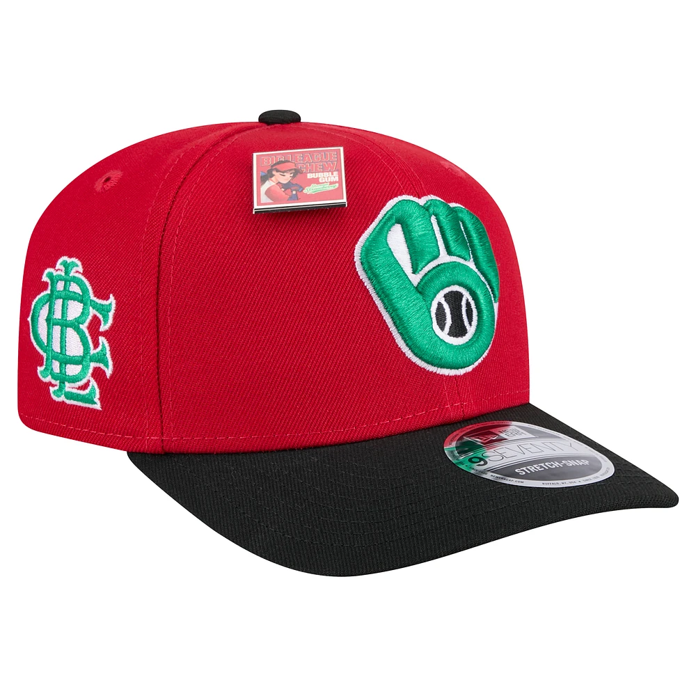 Men's New Era Red/Black Milwaukee Brewers 2024 Big League Chew Flavor Pack 9SEVENTY Adjustable Hat