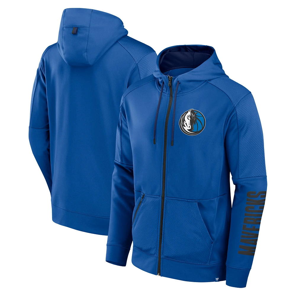 Men's Fanatics Blue Dallas Mavericks Baller Defender Performance Full-Zip Hoodie
