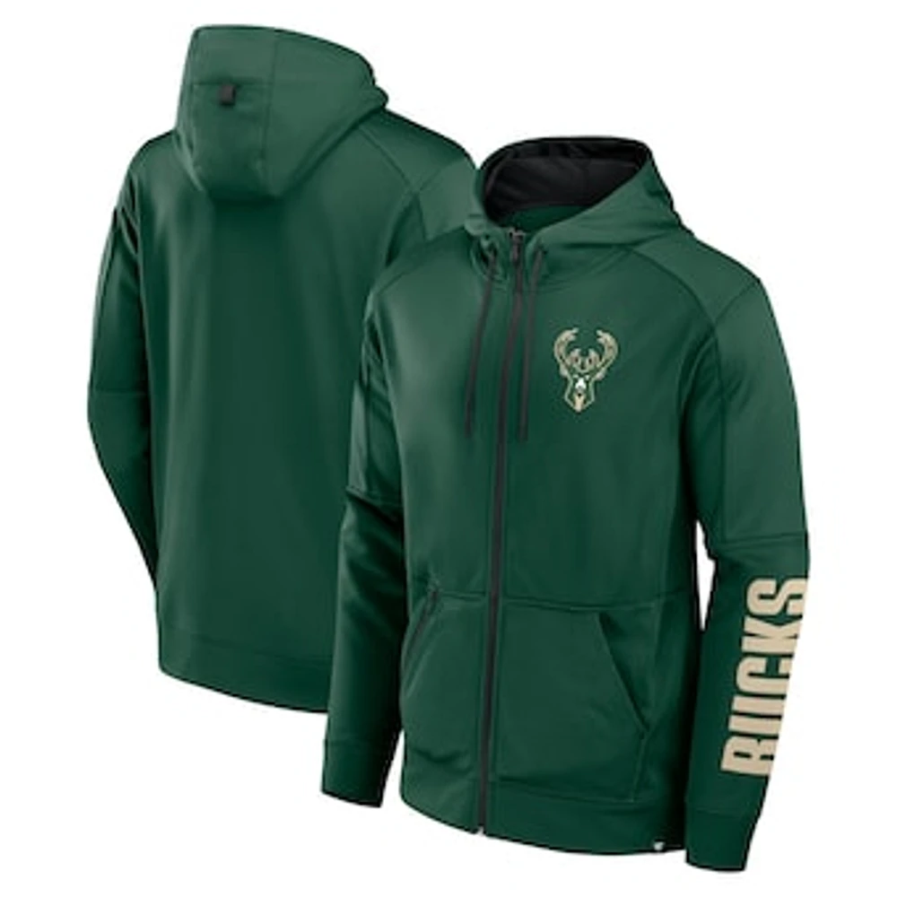 Men's Fanatics Hunter Green Milwaukee Bucks Baller Defender Performance Full-Zip Hoodie