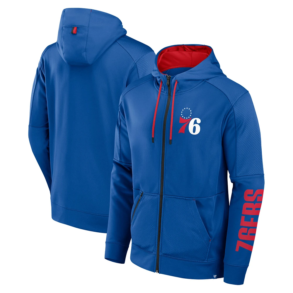 Men's Fanatics Royal Philadelphia 76ers Baller Defender Performance Full-Zip Hoodie