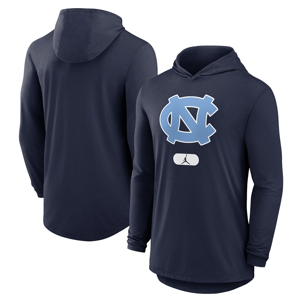 Men's Jordan Brand Navy North Carolina Tar Heels Primetime Tri-Blend Dri-FIT Long Sleeve Hoodie T-Shirt
