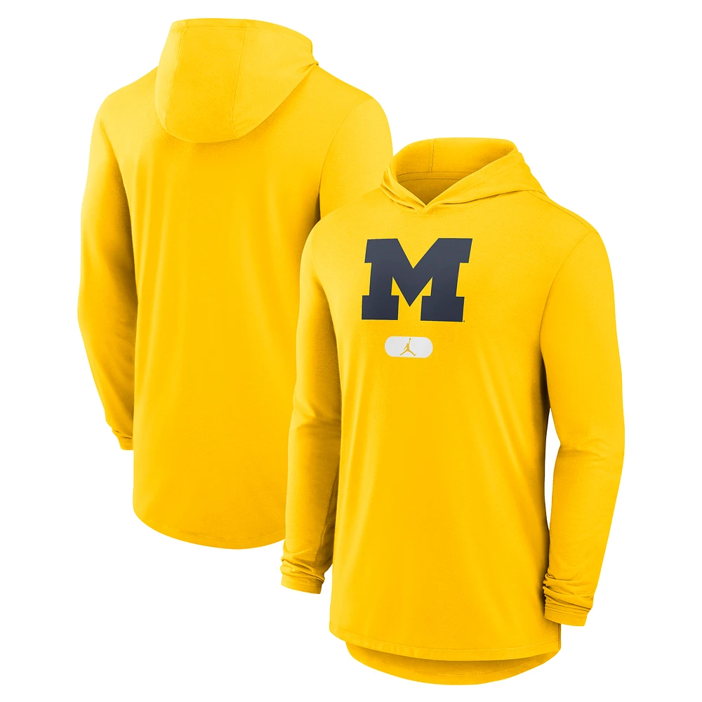 Men's Jordan Brand Maize Michigan Wolverines Primetime Tri-Blend Dri-FIT Long Sleeve Hoodie T-Shirt
