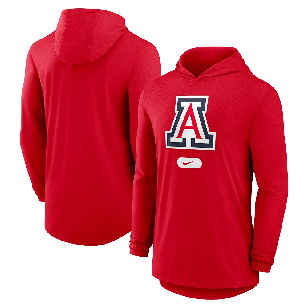 Men's Nike Red Arizona Wildcats Primetime Tri-Blend Performance Long Sleeve Hoodie T-Shirt