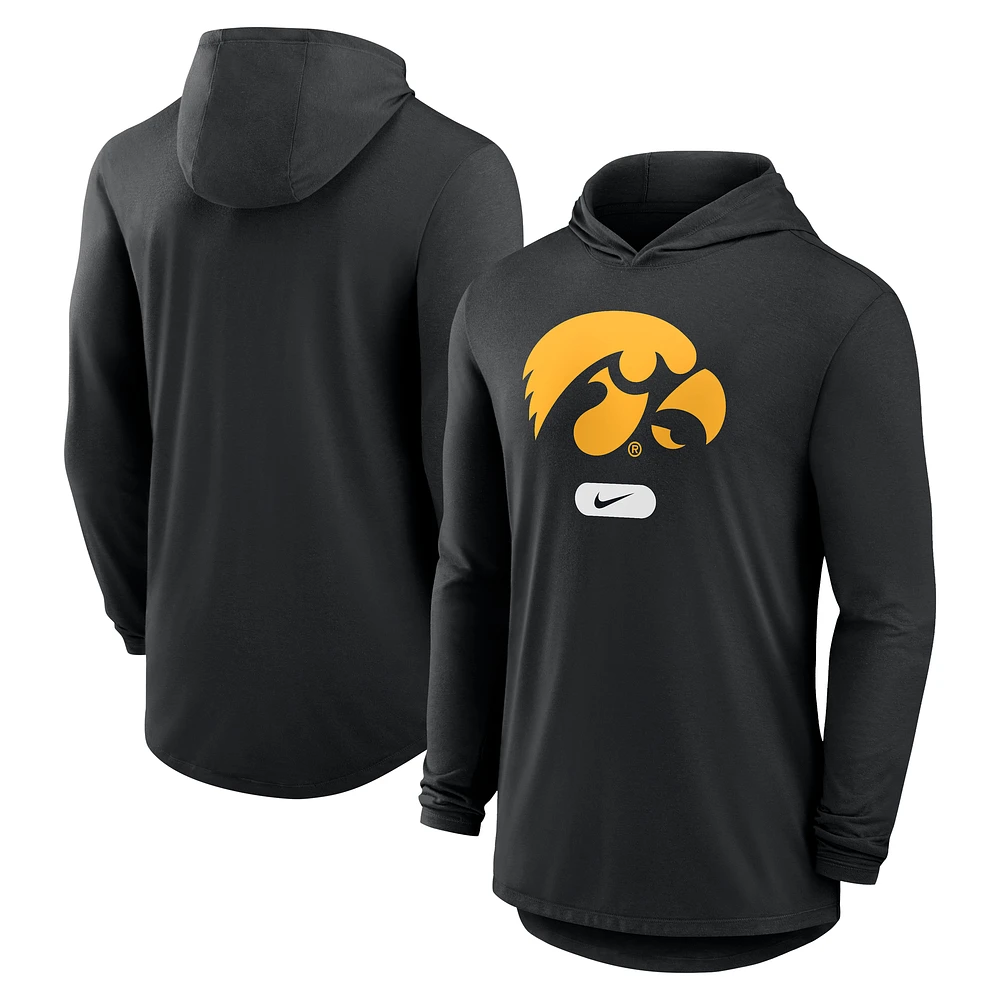 Men's Nike Black Iowa Hawkeyes Primetime Tri-Blend Performance Long Sleeve Hoodie T-Shirt