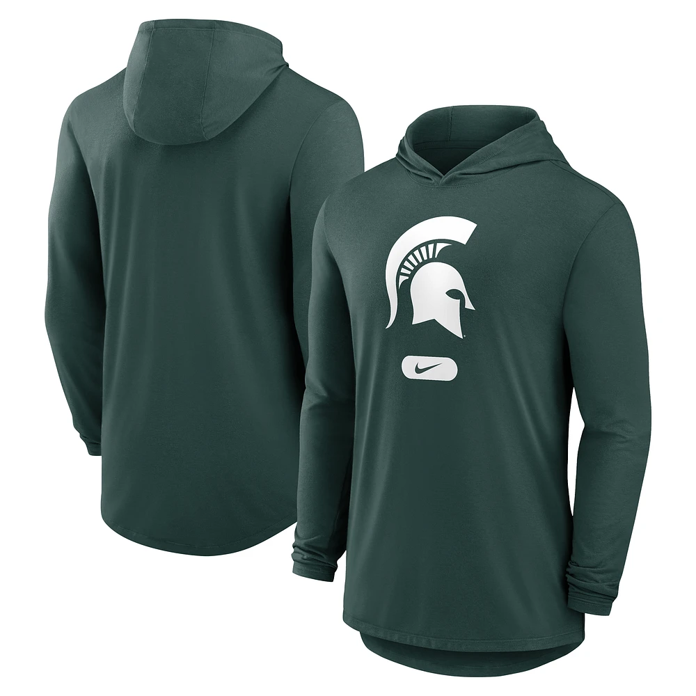 Men's Nike Green Michigan State Spartans Primetime Tri-Blend Performance Long Sleeve Hoodie T-Shirt