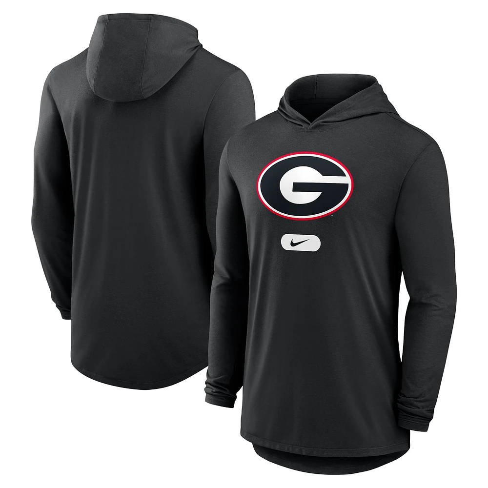 Men's Nike Black Georgia Bulldogs Primetime Tri-Blend Dri-FIT Long Sleeve Hoodie T-Shirt