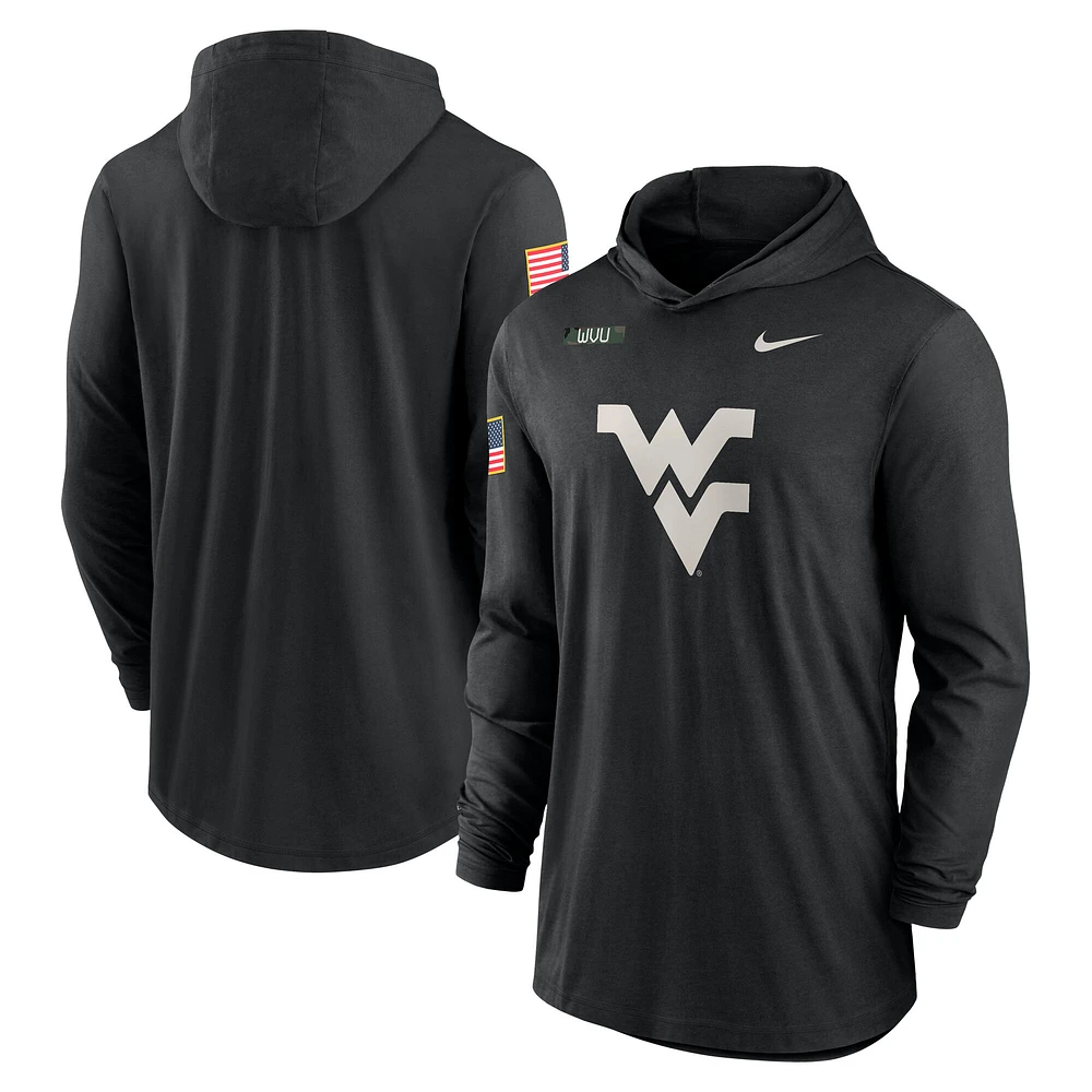 Men's Nike Black West Virginia Mountaineers 2024 Military Appreciation Dri-FIT Long Sleeve Hoodie T-Shirt