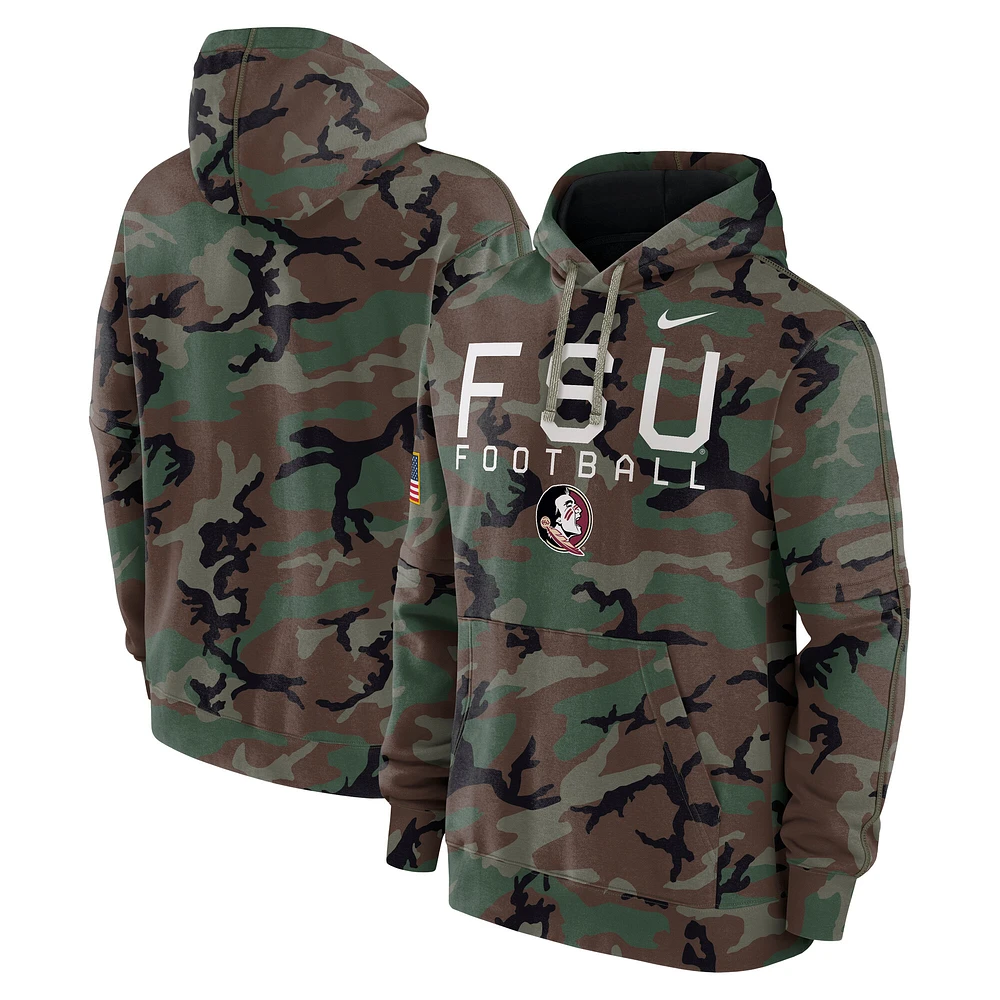 Men's Nike Camo Florida State Seminoles 2024 Military Appreciation Club Fleece Pullover Hoodie