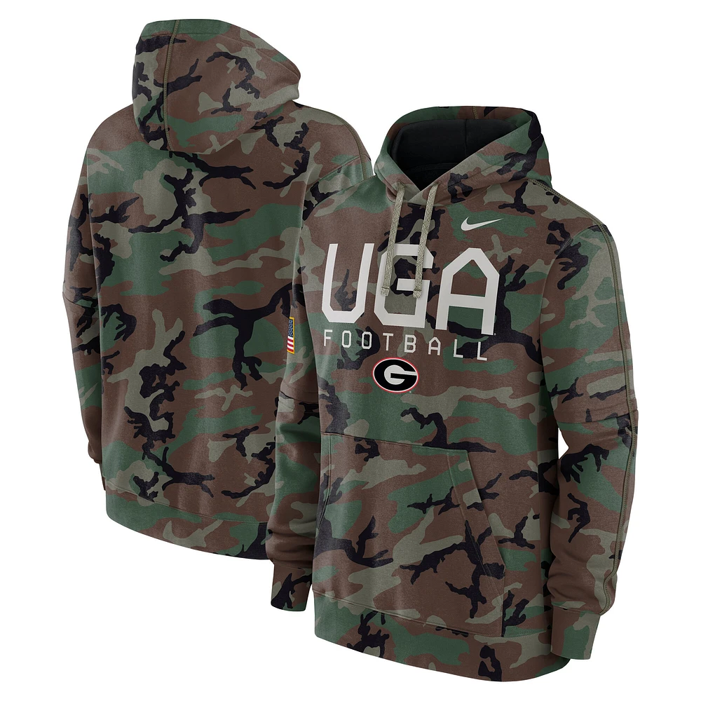 Men's Nike Camo Georgia Bulldogs 2024 Military Appreciation Club Fleece Pullover Hoodie