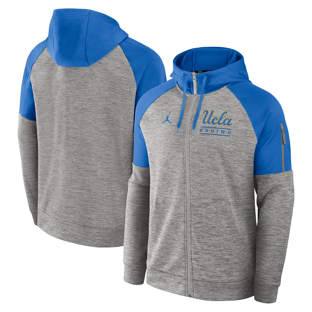 Men's Jordan Brand Heather Gray UCLA Bruins Fitness Raglan Performance Full-Zip Hoodie