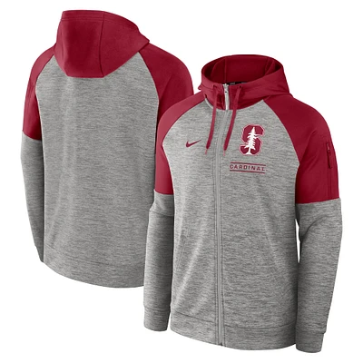 Men's Nike Heather Gray Stanford Cardinal Fitness Raglan Performance Full-Zip Hoodie