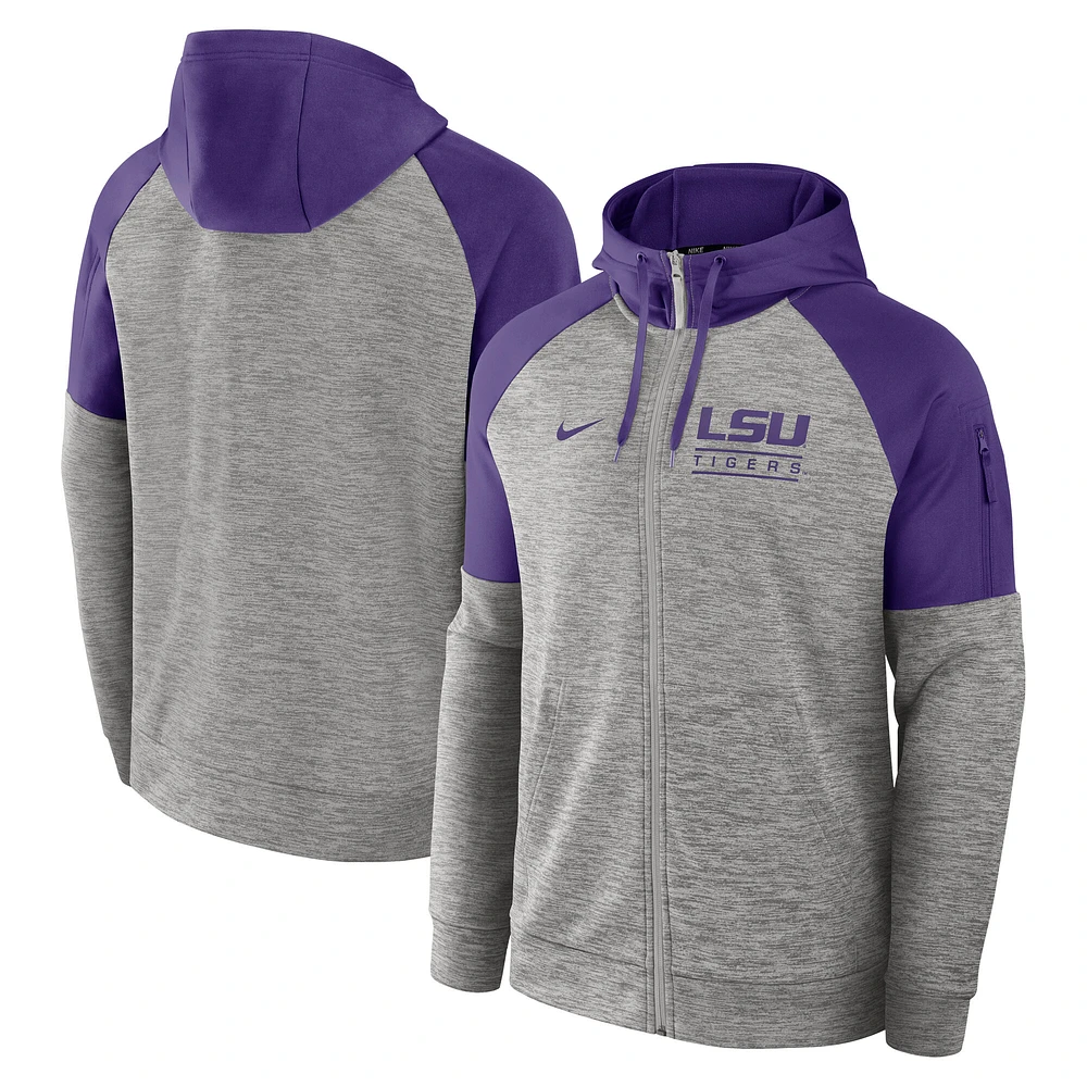 Men's Nike Heather Gray LSU Tigers Fitness Raglan Performance Full-Zip Hoodie