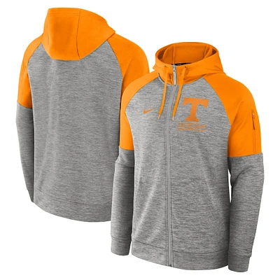 Men's Nike Heather Gray Tennessee Volunteers Fitness Raglan Performance Full-Zip Hoodie