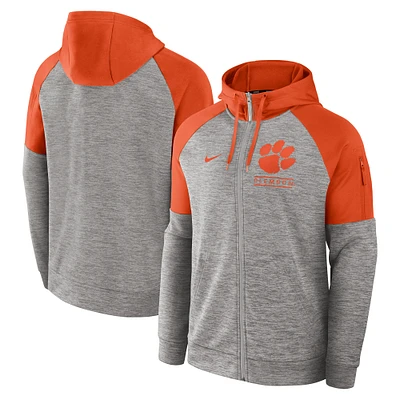 Men's Nike Heather Gray Clemson Tigers Fitness Raglan Performance Full-Zip Hoodie
