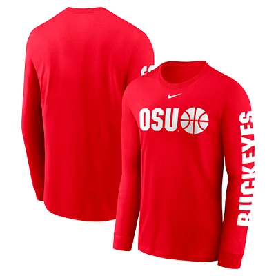 Men's Nike Scarlet Ohio State Buckeyes Basketball Icon Two-Hit Long Sleeve T-Shirt