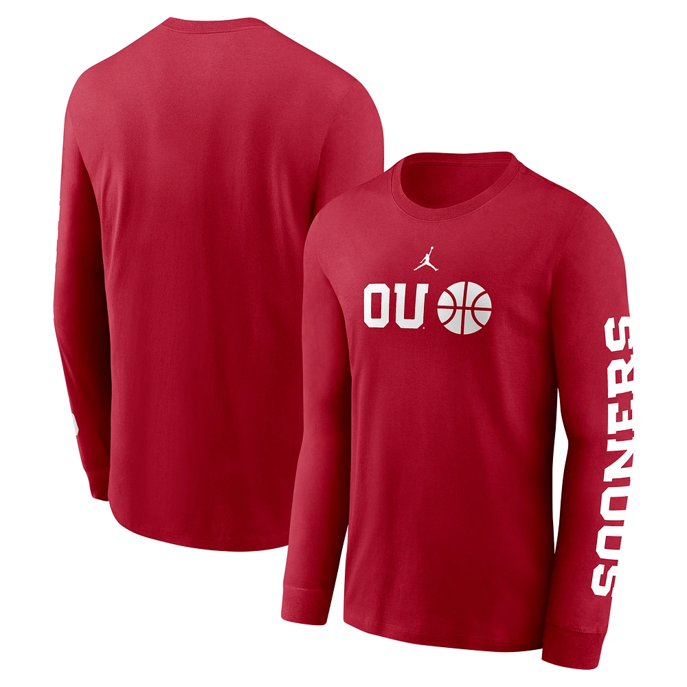 Men's Jordan Brand Crimson Oklahoma Sooners Basketball Icon Two-Hit Long Sleeve T-Shirt