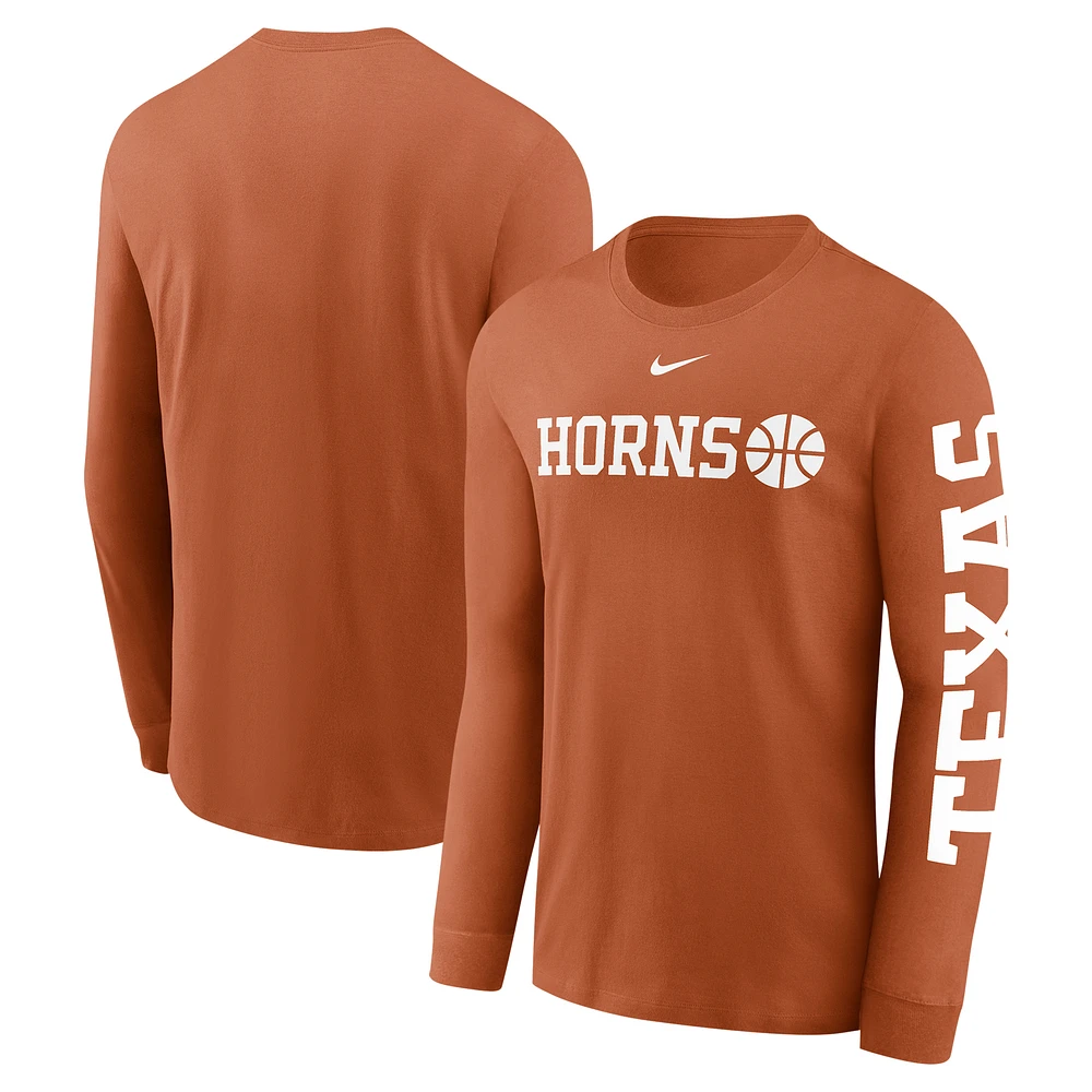Men's Nike Texas Orange Texas Longhorns Basketball Icon Two-Hit Long Sleeve T-Shirt