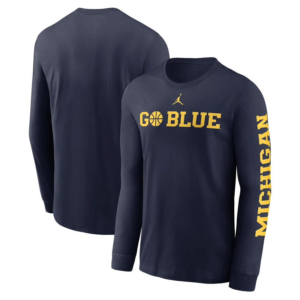 Men's Jordan Brand Navy Michigan Wolverines Basketball Icon Two-Hit Long Sleeve T-Shirt