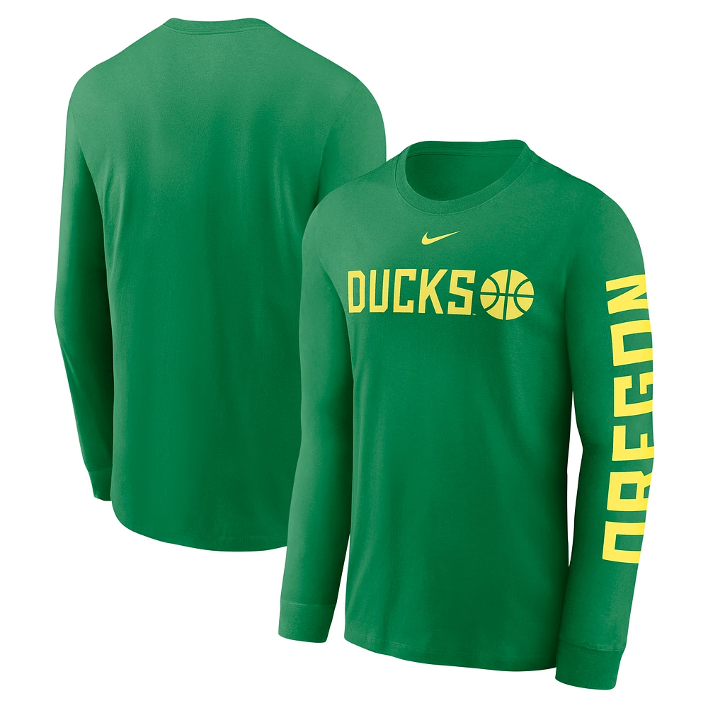Men's Nike Green Oregon Ducks Basketball Icon Two-Hit Long Sleeve T-Shirt