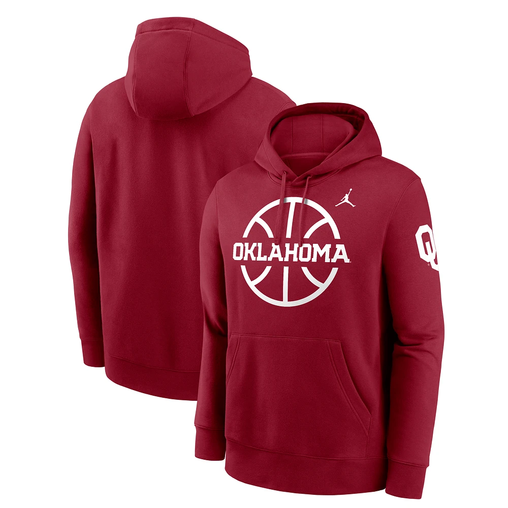 Men's Jordan Brand Crimson Oklahoma Sooners Basketball Icon Club Fleece Pullover Hoodie