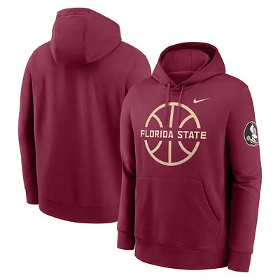 Men's Nike Garnet Florida State Seminoles Basketball Icon Club Fleece Pullover Hoodie
