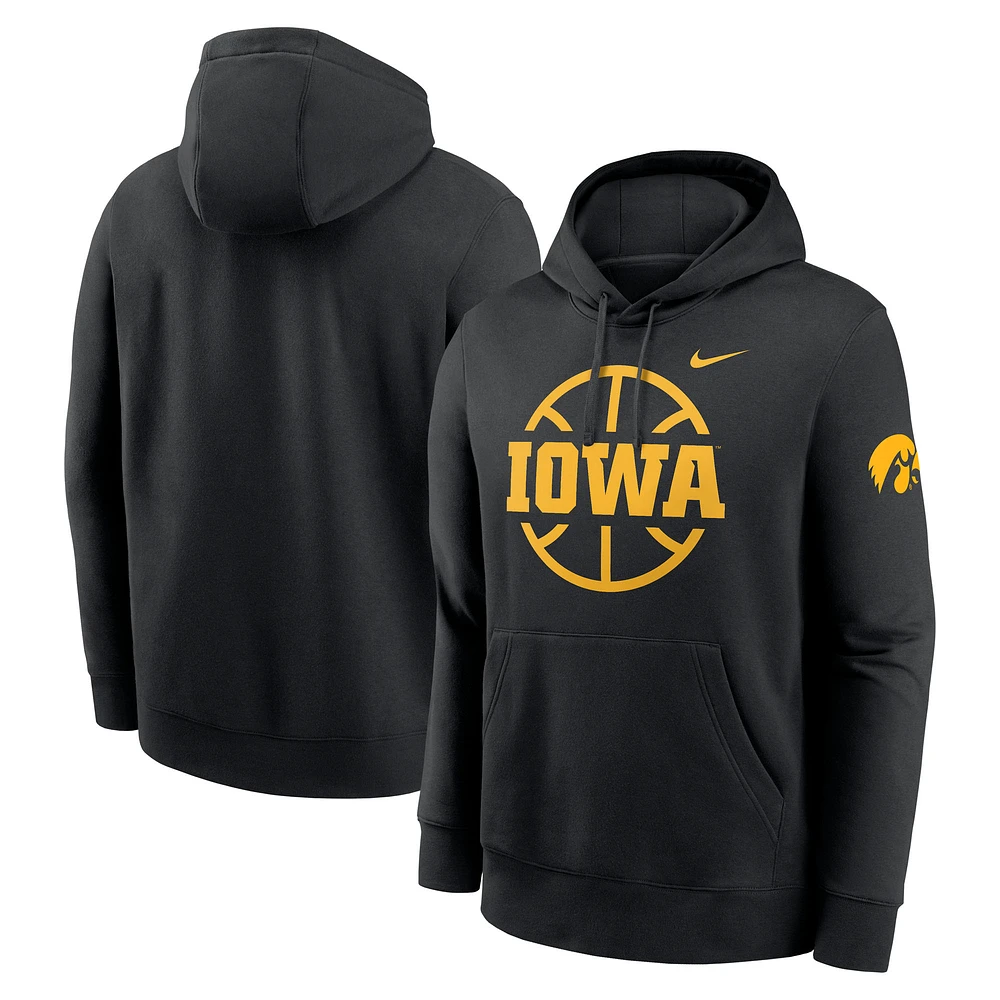 Men's Nike Black Iowa Hawkeyes Basketball Icon Club Fleece Pullover Hoodie