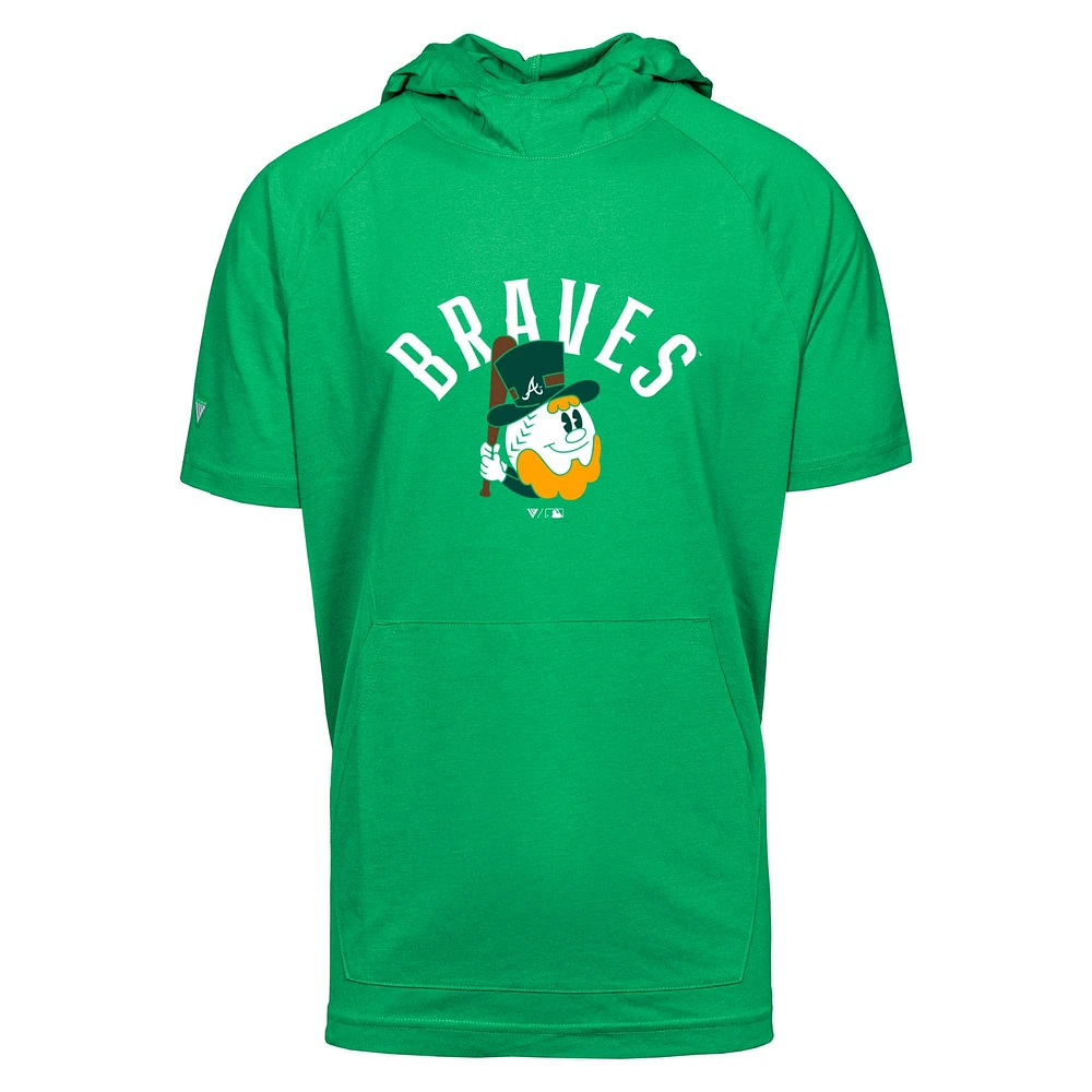 Men's Levelwear Green Atlanta Braves St. Patrick's Day Phase Short Sleeve Raglan Hoodie