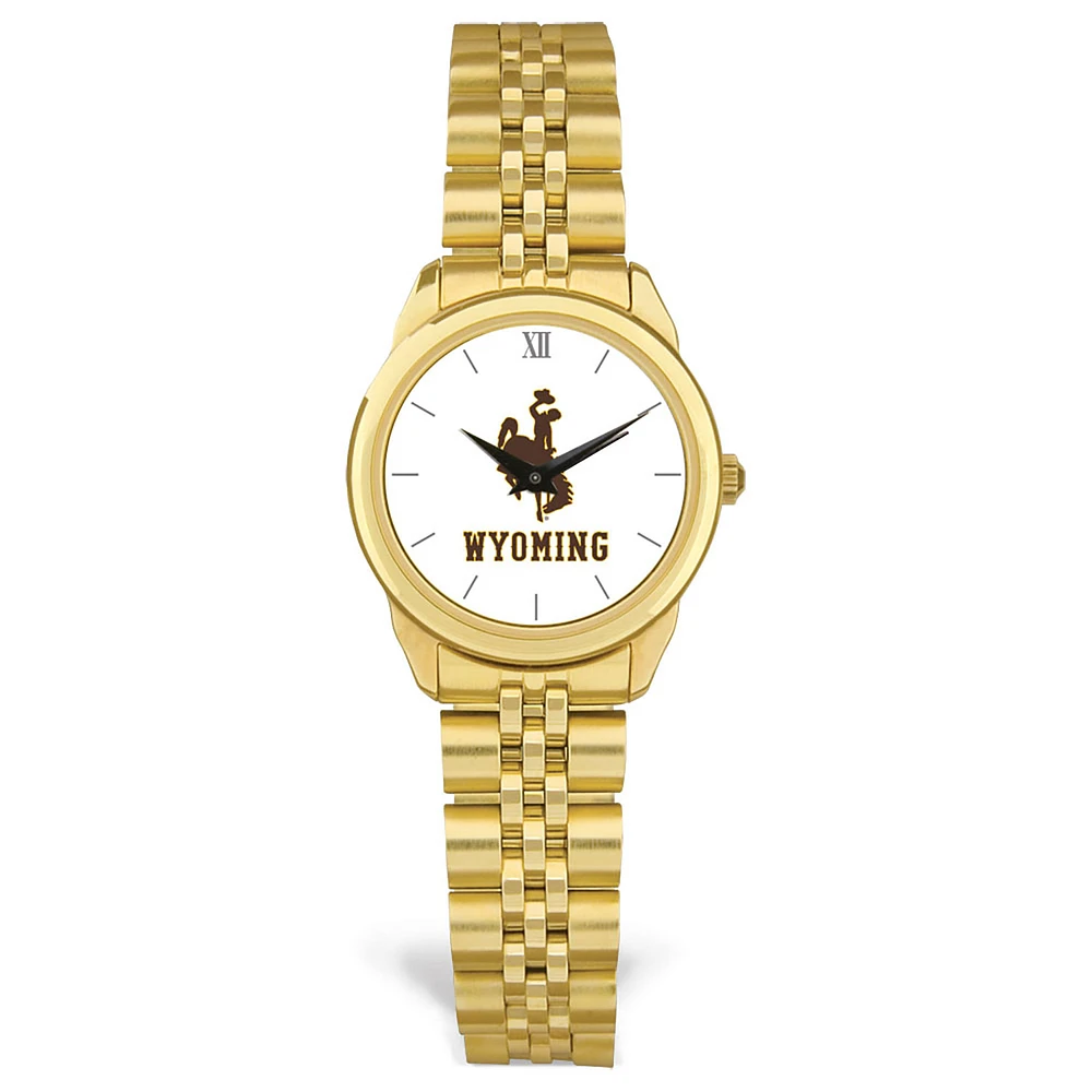 Women's Gold Wyoming Cowboys Rolled Link Watch