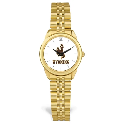 Women's Gold Wyoming Cowboys Rolled Link Watch