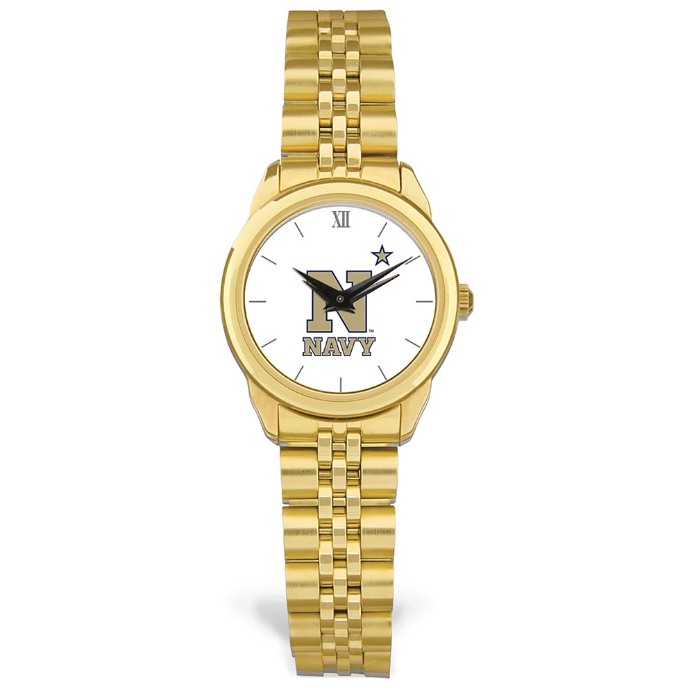 Women's Gold Navy Midshipmen Rolled Link Watch
