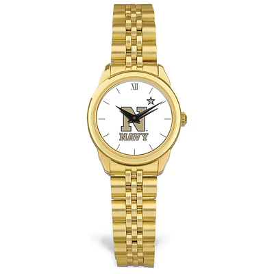 Women's Gold Navy Midshipmen Rolled Link Watch