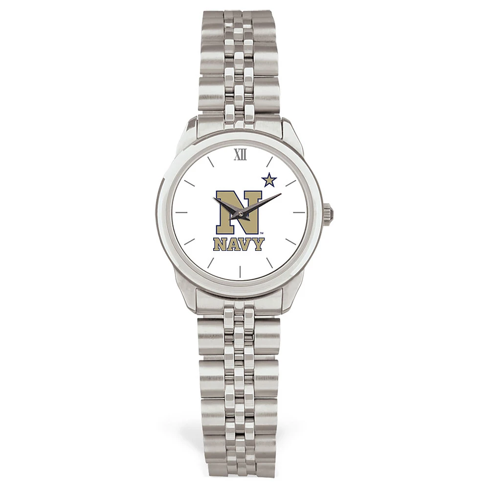 Women's Silver Navy Midshipmen Rolled Link Watch