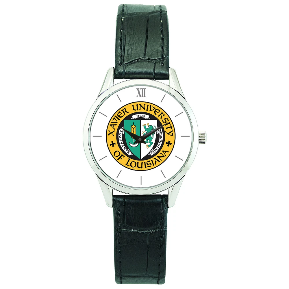 Women's Silver Xavier University of Louisiana Gold Rush Stainless Steel Watch with Leather Band