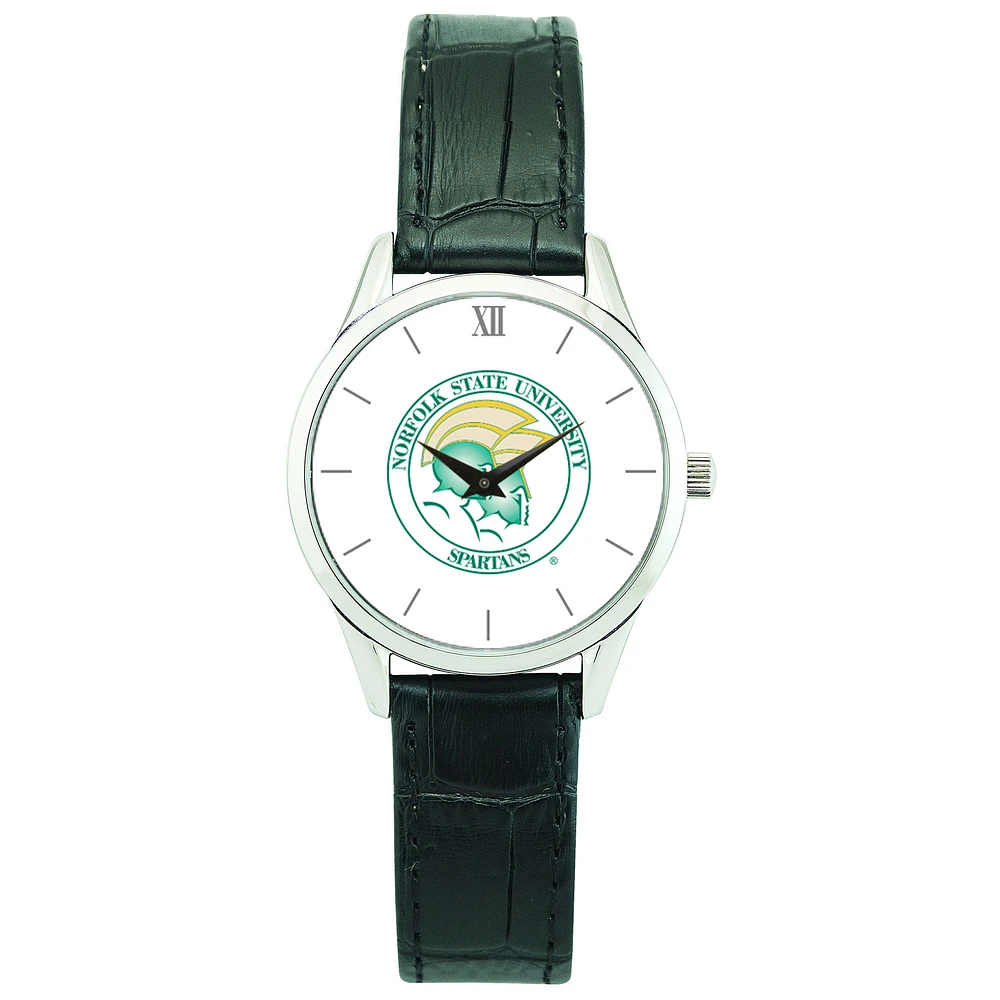 Women's Silver Norfolk State Spartans Stainless Steel Watch with Leather Band