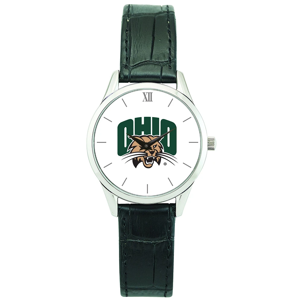 Women's Silver Ohio Bobcats Stainless Steel Watch with Leather Band