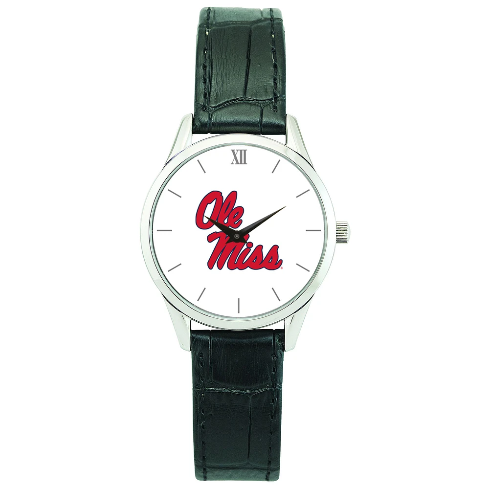 Women's Silver Ole Miss Rebels Stainless Steel Watch with Leather Band